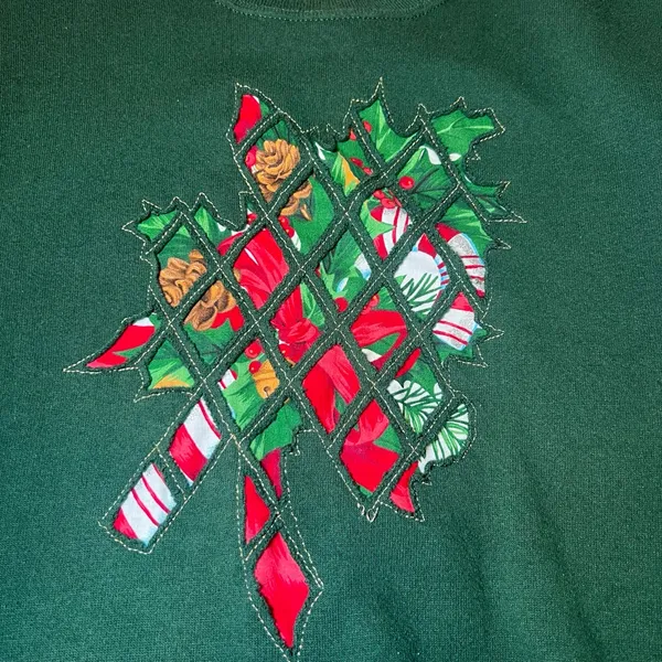 Jerzees Vintage 90s Christmas Sweatshirt Womens‎ Medium Green Crew Neck Festive Cozy - Image 4