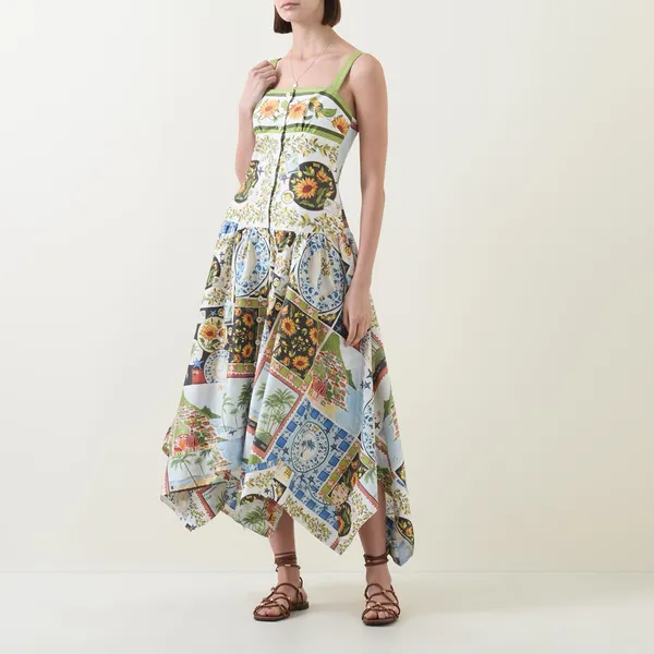 Farm Rio Multicolor Latin Trip Scarves Organic Cotton Midi Dress S - Image 7