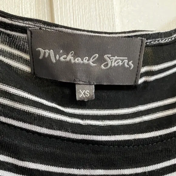 Michael Stars viscose drawstring tie waist dress black white stripes -‎ XS EUC - Image 4
