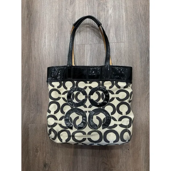 Coach‎ Aubrey Tote Bag Purse Large Designer Y2K Retro Luxury Cream Black Logo - Image 2