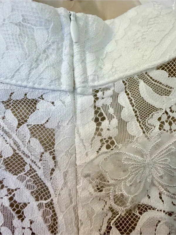 INA White Lace High Neck Blouse 3D Butterflies Size L Back Zipper - Image 13