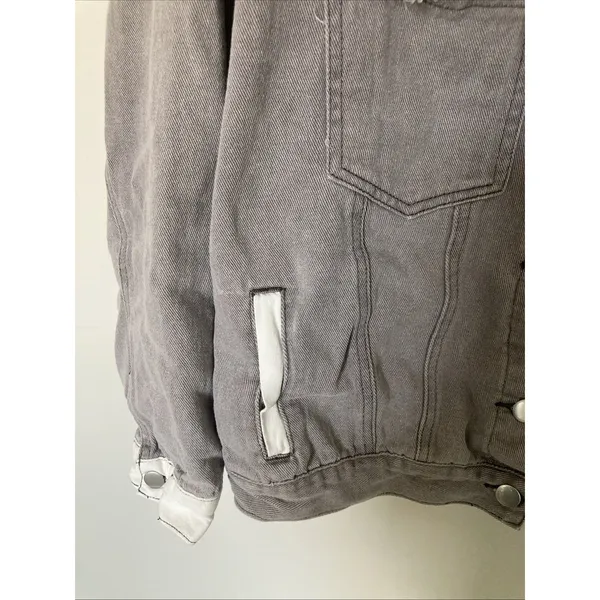 POL Womens Jacket Patchwork Denim Boho Chic M Floral Frayed Trim Gray - Image 5