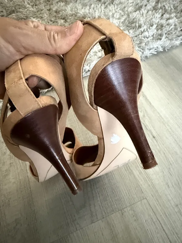 Franco Sarto Tan Suede Peep-Toe Ankle Strap with Brown Heels Size 8.5 - Image 7