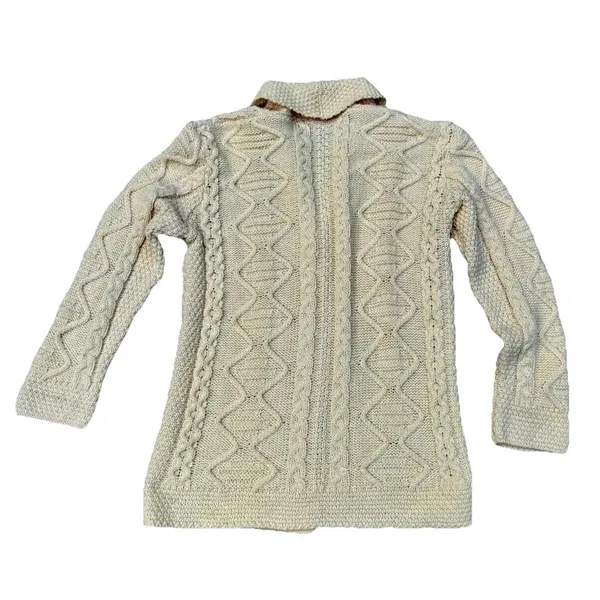 Womens Inis Crafts Size M Cottage Ireland Ivory Merino Wool Cardigan Sweater - Image 2