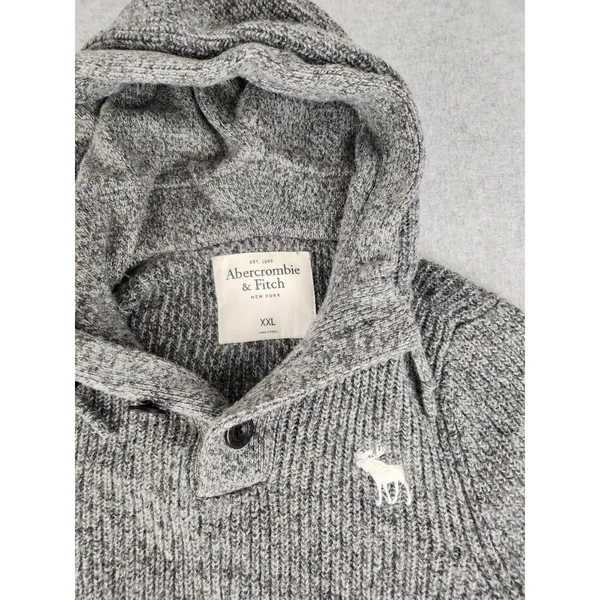 Soft! Abercrombie‎ & Fitch Knitted Wool Blend SWEATER Cable Hoodie Moose XXL - Image 2