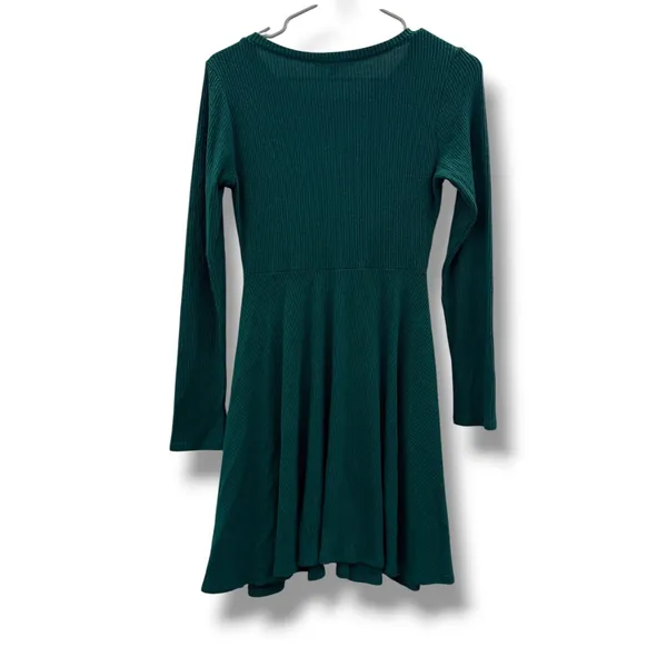 Lulus‎ Hunter Green Ribbed Knit Fit Flare Skater Dress Womens Small Long Sleeve - Image 4