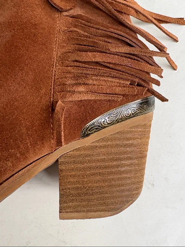 Overland Leather Estelle Fringed Ankle Boots Brown Size 7 - Image 4