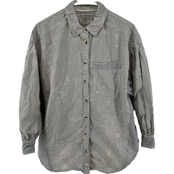 Free People We the Free Happy Hour Oxford Shirt Button Up Relaxed Stripe Gray XS - Image 2