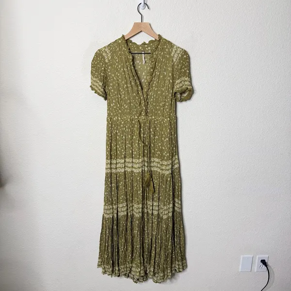 Free People Rare Feeling Maxi Dress Green Kiwi Combo Cottagecore Womens‎ Size XS - Image 6