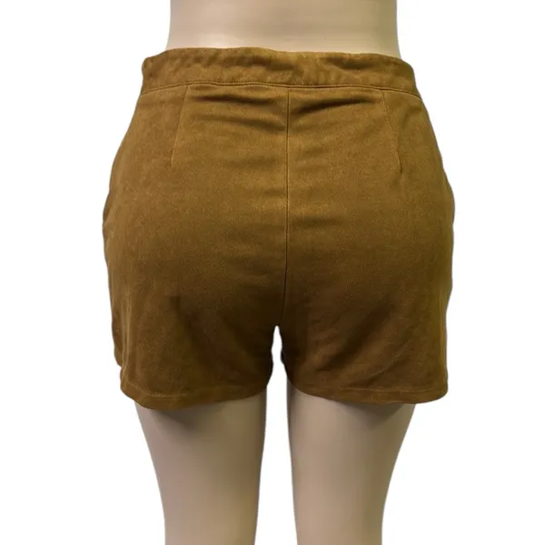 Love Riche Brown Faux Suede Braided Accent High Rise Zip Shorts Womens Medium - Image 4