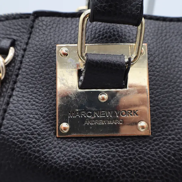 Marc New York Satchel Womens Large Black Pebbled Chain Accent Gold Hardware Fair - Image 3