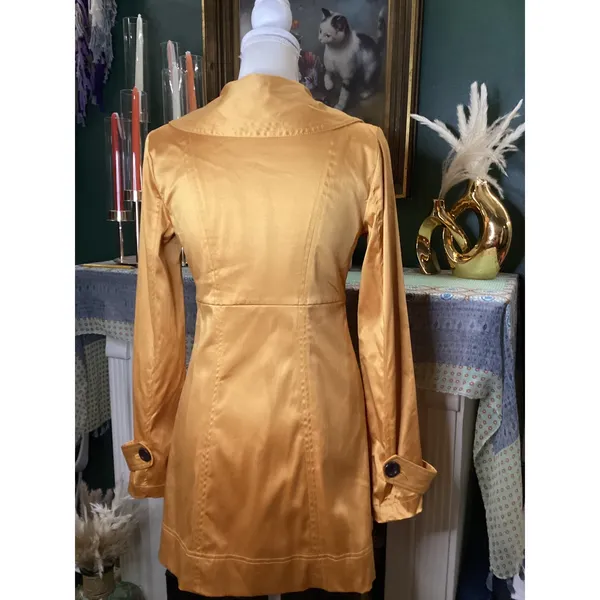 L.N. San Francisco Mustard Gold Satin Fit and Flare Pleated Jacket Size S - Image 4