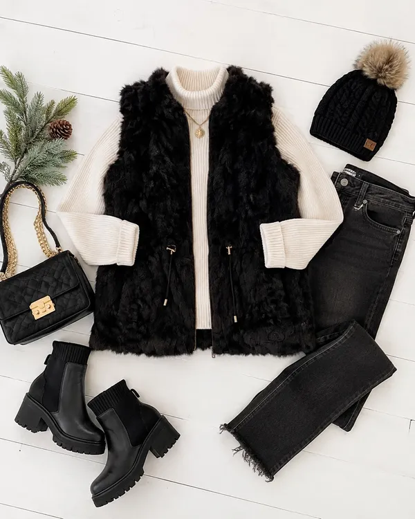 Maurices Black Vest Faux Fur - Image 2