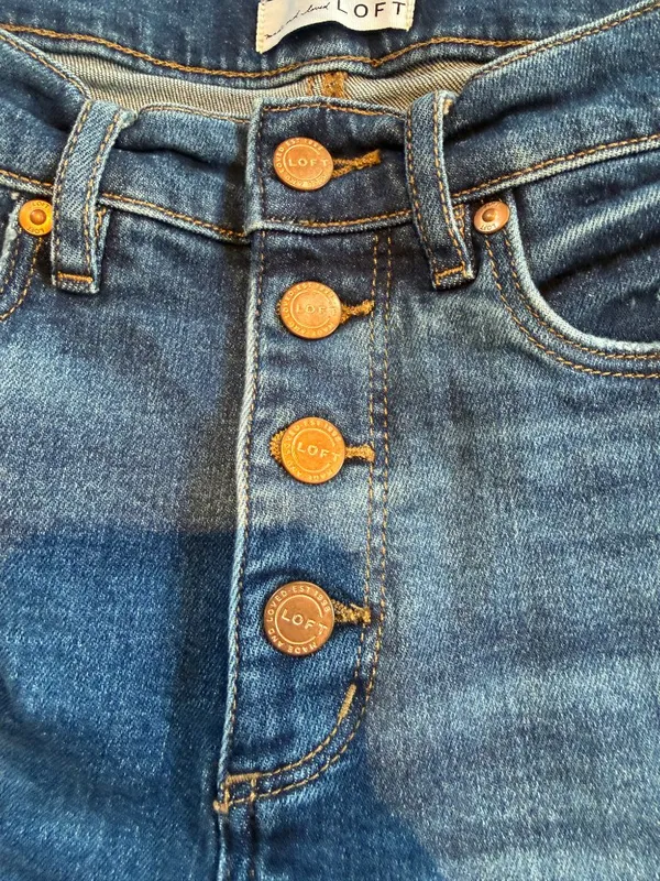 Loft Slim Pockets High Waist Skinny Button Front Raw Hem Denim Jeans Size 2 / 26 - Image 10