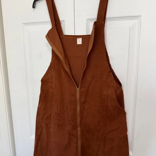 Romwe Rust Brown Corduroy Front Zip-Up Mini Overall Dress - Image 4