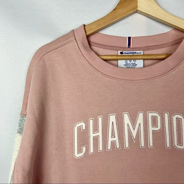 Champion Heritage Sherpa Sleeve Light Pink Crewneck Pullover‎ M - Image 4