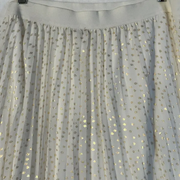 Vince Camuto Pleated Midi Skirt Gold Dot Elastic Waist Ivory XL‎ - Image 9