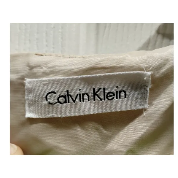 Calvin Klein Women's Size 6 Cowl Neck Cap Sleeve Cocktail Belted Dress Beige - Image 6