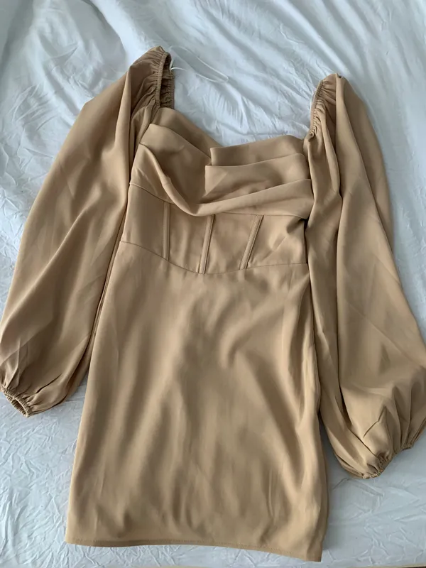 Princess Polly Lillie Long Sleeve Mini Dress Beige - Image 2
