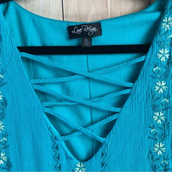 Love Reign Teal Dress with Floral Embroidery - Image 2