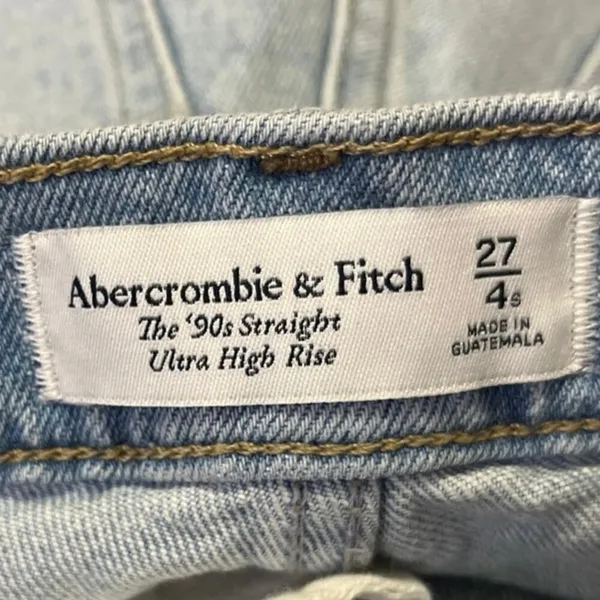 Abercrombie & Fitch 90's Straight Blue Ultra High Rise Distressed Denim Jeans 4 - Image 4
