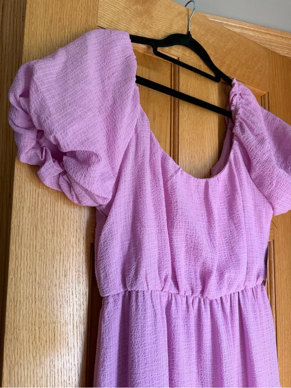Ophelia Roe Pink Tiered Puff Sleeve Textured Midi Dress Women’s Size S NWT - Image 2