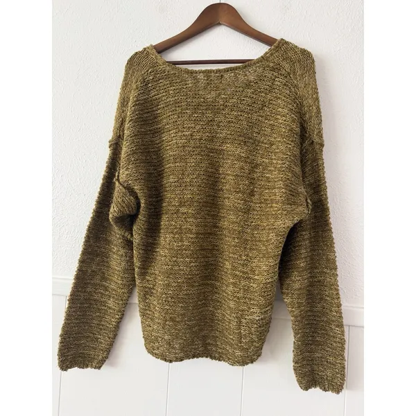 Universal Threads L Women’s Olive Marled 100% Cotton V-Neck Knit Sweater - Image 5