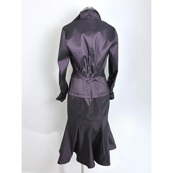Tadashi Collection 14 Dark Purple Satin Wrap Midi Dress Ruched Cuffs - Image 3