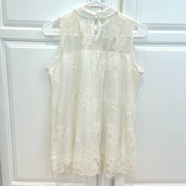 Eve And Maddie Sleeveless Lace Blouse Womens M Mock Neck Lined Ivory White - Image 4