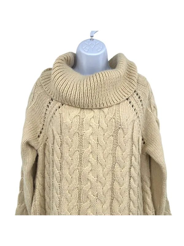 Volcom Snooders Beige Cream Cable Knit Chunky Cowl Neck Sweater Size Medium - Image 2