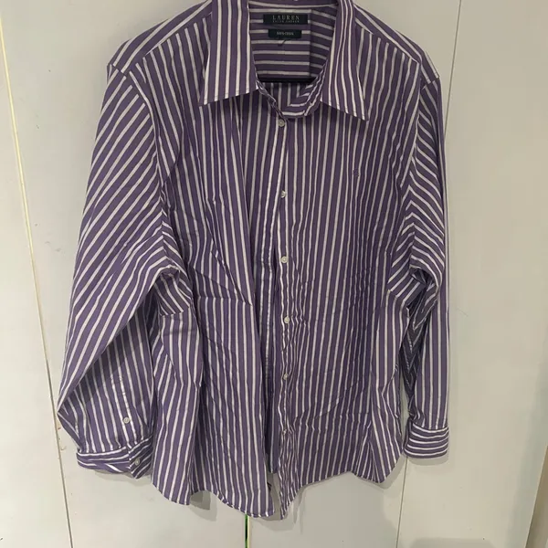 Ralph Lauren Lavender and White Striped Button-Down Shirt no size pit to pit 26 - Image 4