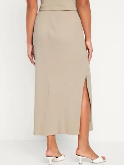 Old Navy High-Waisted Rib Knit Maxi Skirt in Tan Size Large - Image 2