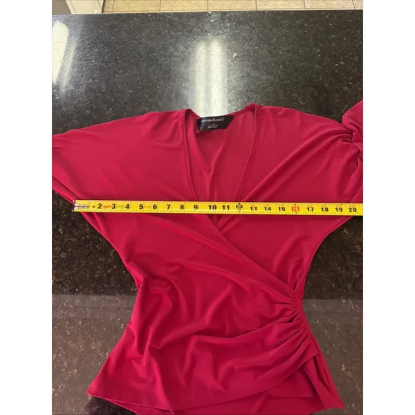 Norma Kamali Red Surplice Blouse Sz Sm Red Top Shirt Ruched Workwear - Image 6