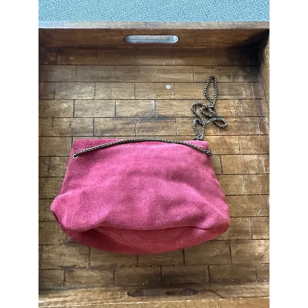 Free People Red Suede Crossbody Bag Turn Lock Chain Strap Boho Clutch GUC - Image 4