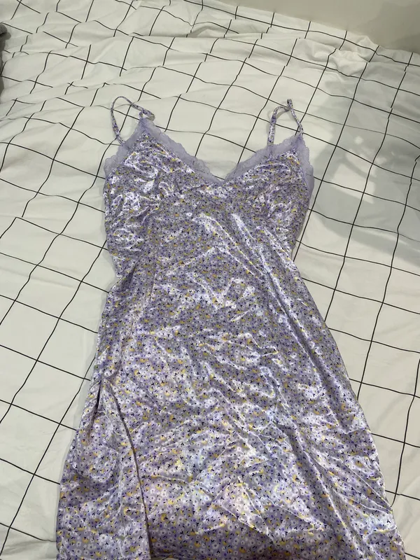 H&M purple floral satin lace mini slip dress - Image 2