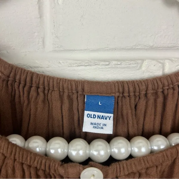 Old Navy Brown Gauzy Cotton Button Peasant Top Size L - Image 3