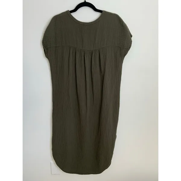 bobi olive‎ green V-neck gauze cotton shift dress size small - Image 4