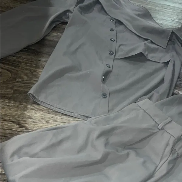 SHEIN Gray Off-Shoulder Pantsuit - Image 2