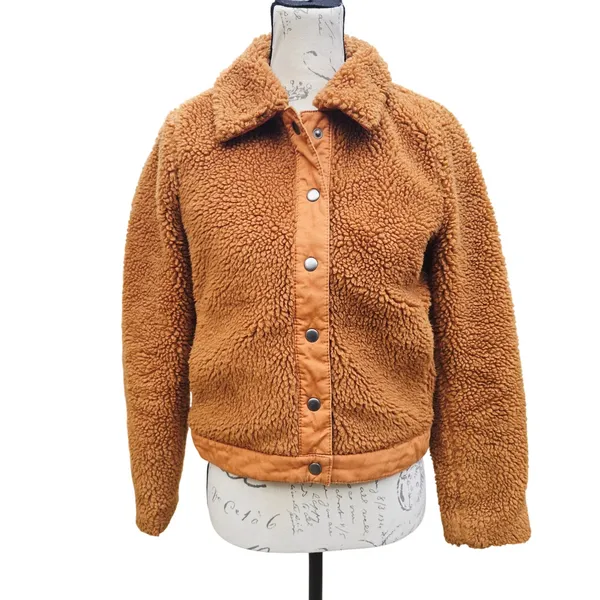 Madewell Sherpa Portland Jacket In Gold Peckan Snap Button‎ Brown XS - Image 2