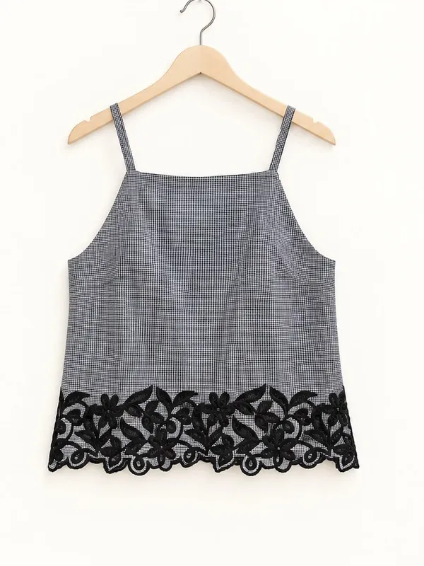 J.Crew Black & White Micro Gingham Floral Embroidered 100% Cotton Poplin Top 00 - Image 5