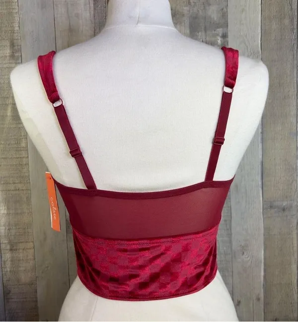 Colsie Red Large Checkered Velvet Crop Top Bralette With Adjustable Stra… - Image 2