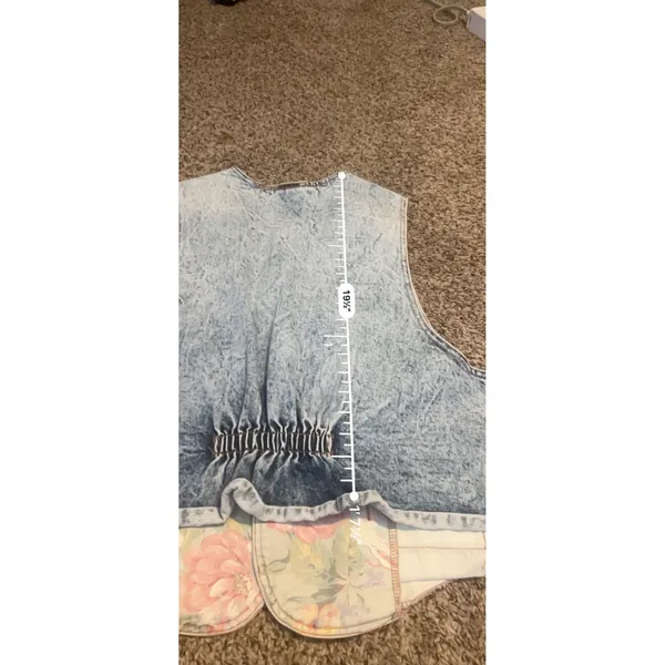 Vintage Zena Floral Denim Vest Acid Wash‎ Made in USA Large 90s Waistcoat - Image 7