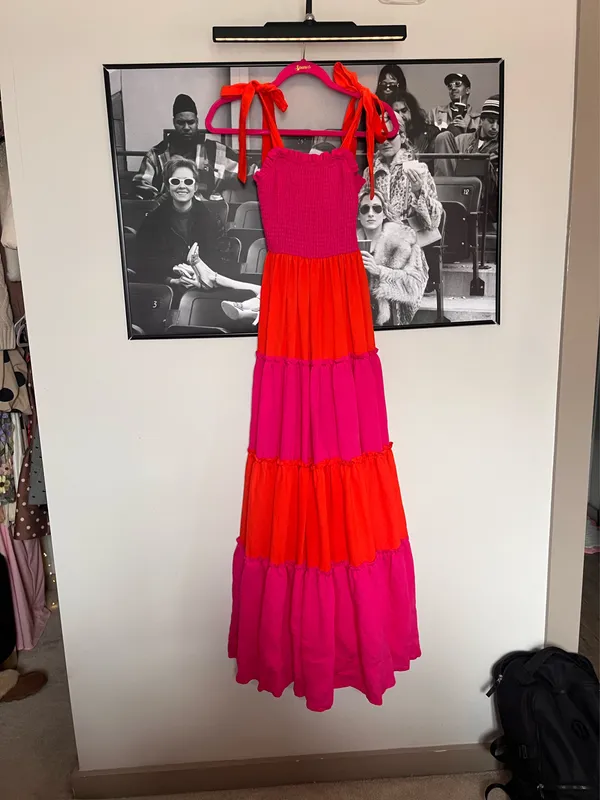Koko + Mason Pink & Red Colorblock Maxi Dress – Tie Strap - Image 2