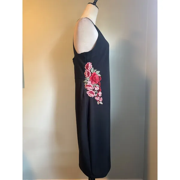 Bisou Bisou Black Floral Embroidered Halter Keyhole Dress midi 14 whimsi Y2K red - Image 2