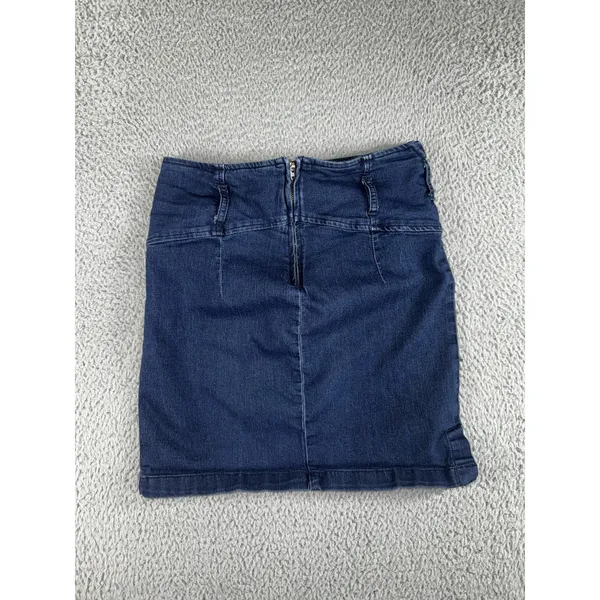 Free People Livin it Up Mini Skirt Women‎ 6 Back Zip Short Dark Wash Denim - Image 2