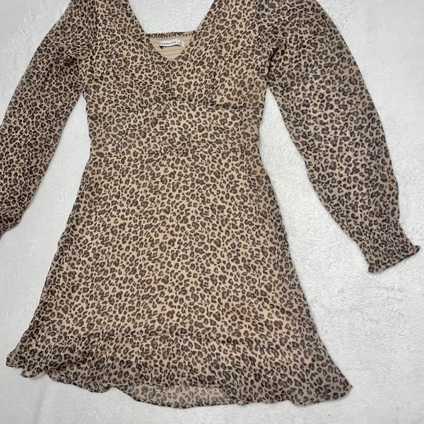 Womens ABERCROMBIE AND FITCH Leopard Cheetah Long Sleeve Mini Dress size Small - Image 3