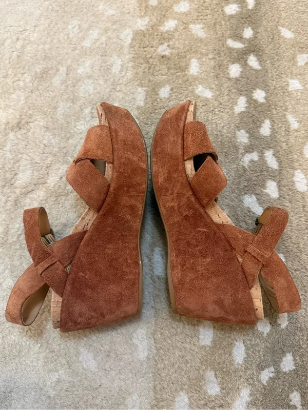 Kork-Ease K3780 Suede Cork Platform Wedge Sandals Cognac Brown Women’s 6M - Image 6