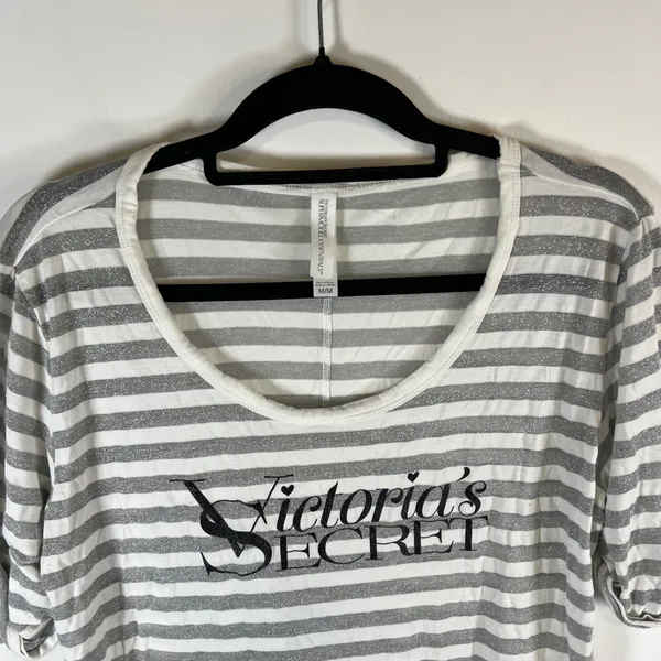 Victorias Secret Supermodel Essentials Striped Silver‎ Metallic Logo Top Medium - Image 2