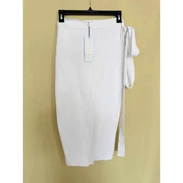 SNDYS Skirt Women Size S‎ White Wrap Midi Ribbed Knit Casual Summer SFK054 - Image 3
