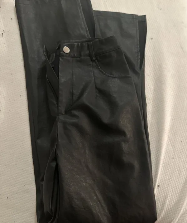 Nasty Gal Black faux leather flare slit pants - Image 2